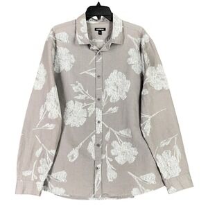 Express Floral Linen Button‎ Up Shirt Mens XL Resort Hawaiian Aloha Neutral